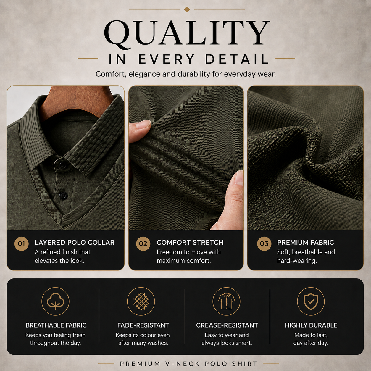 Men’s Premium Smart-Casual V-Neck Polo Shirt