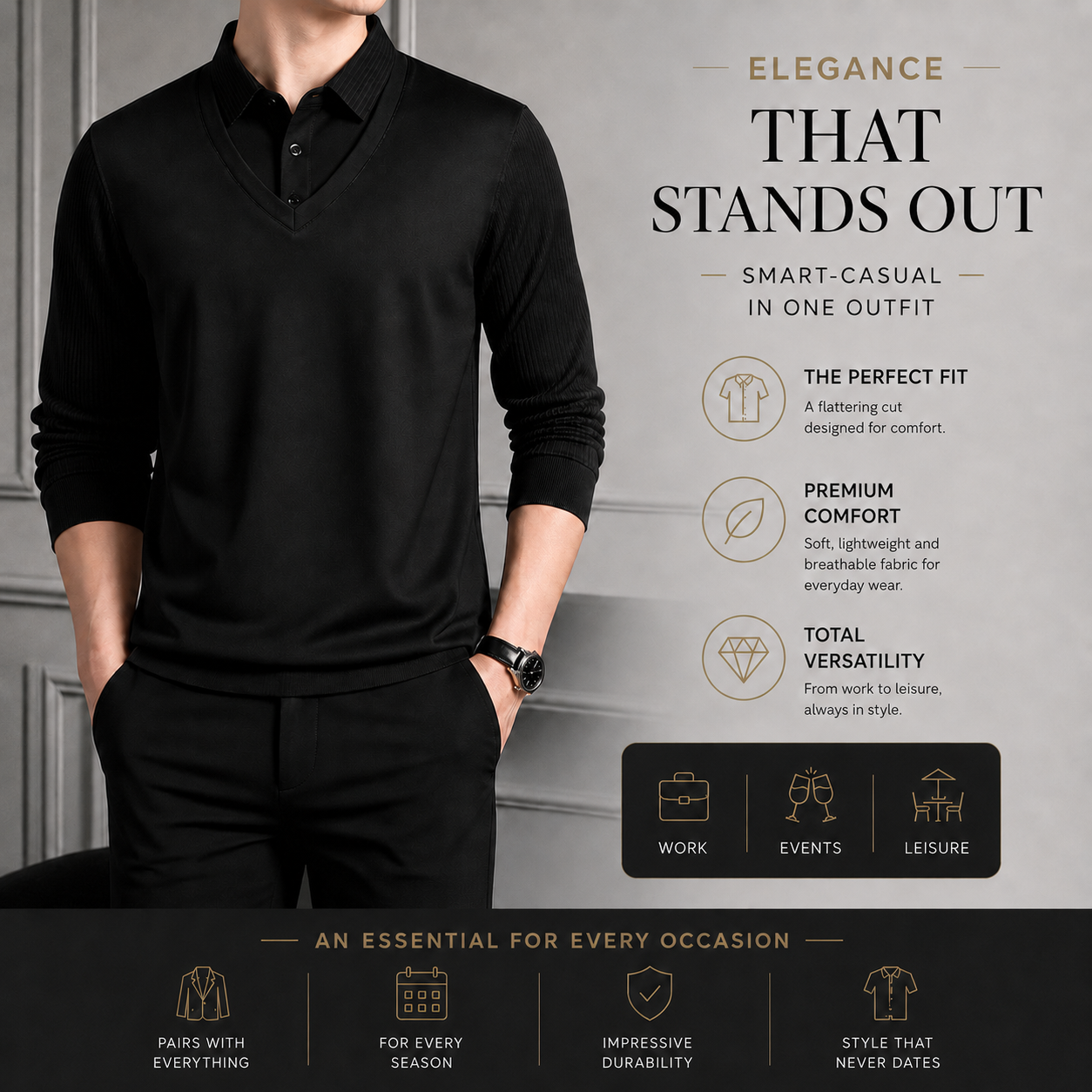 Men’s Premium Smart-Casual V-Neck Polo Shirt