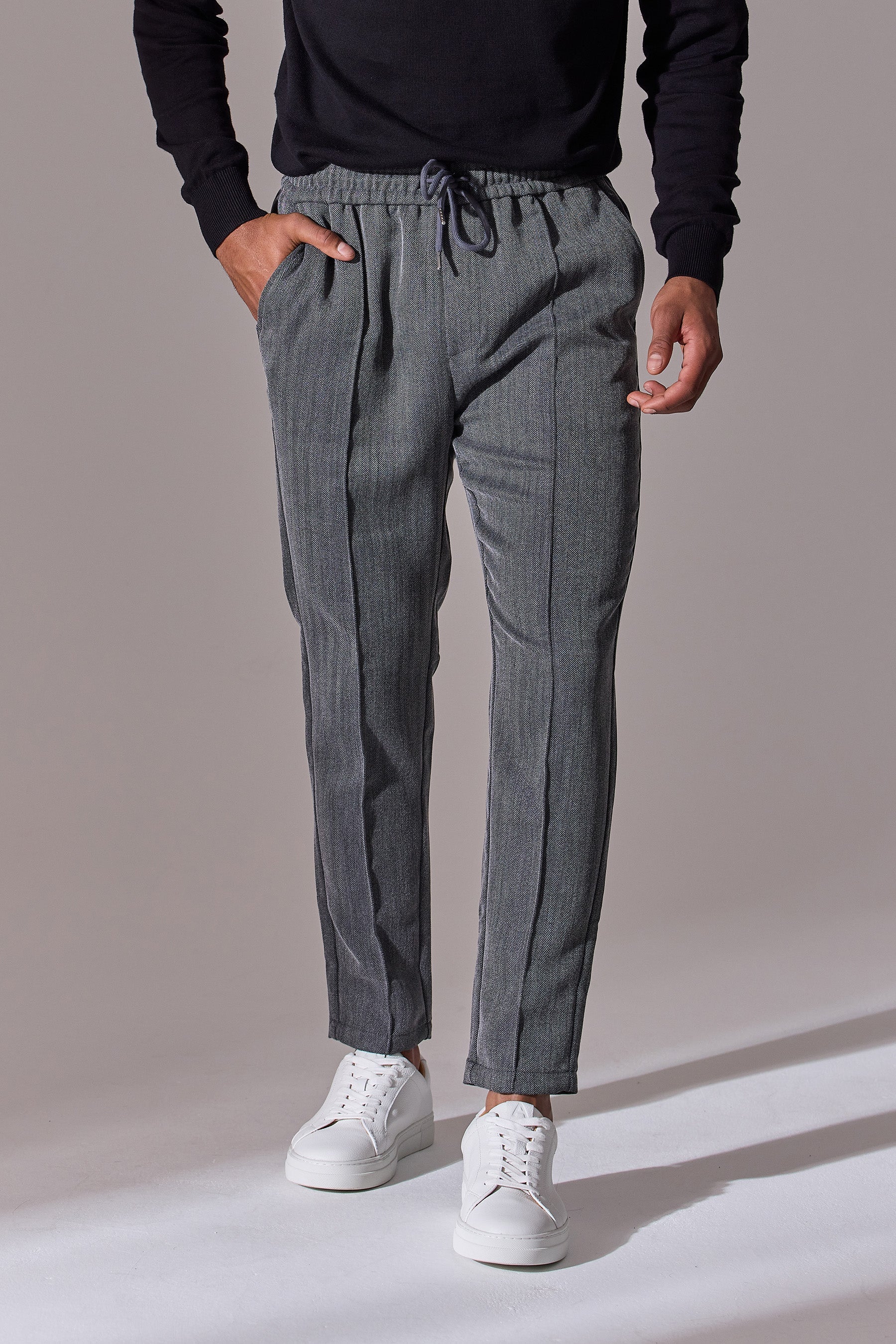 Irven Herringbone Slim Fit Smart Joggers - Grey