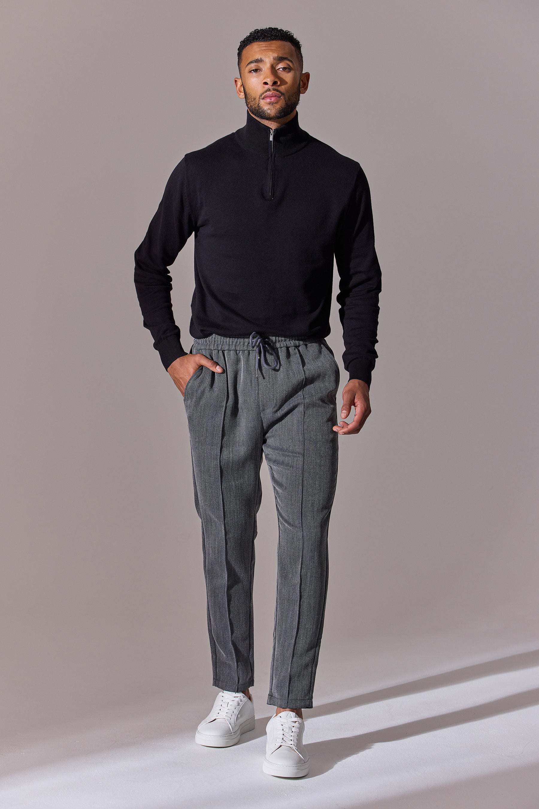 Irven Herringbone Slim Fit Smart Joggers - Grey