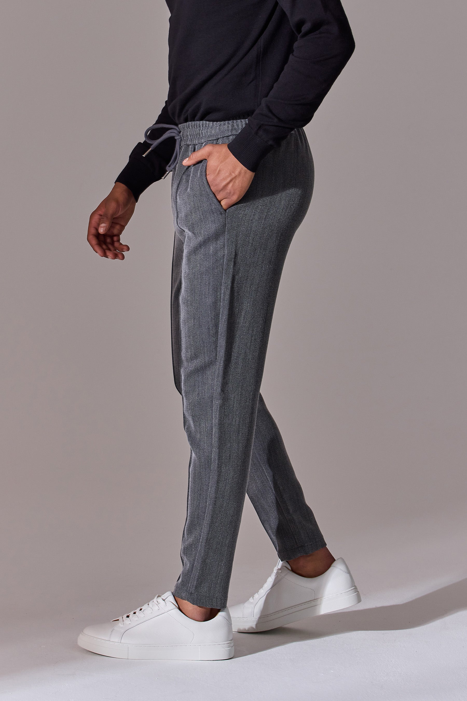 Irven Herringbone Slim Fit Smart Joggers - Grey
