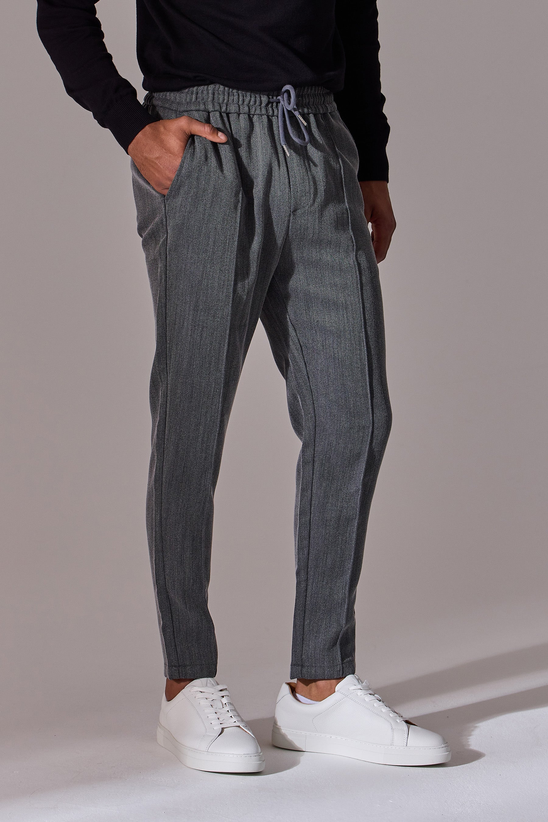 Irven Herringbone Slim Fit Smart Joggers - Grey