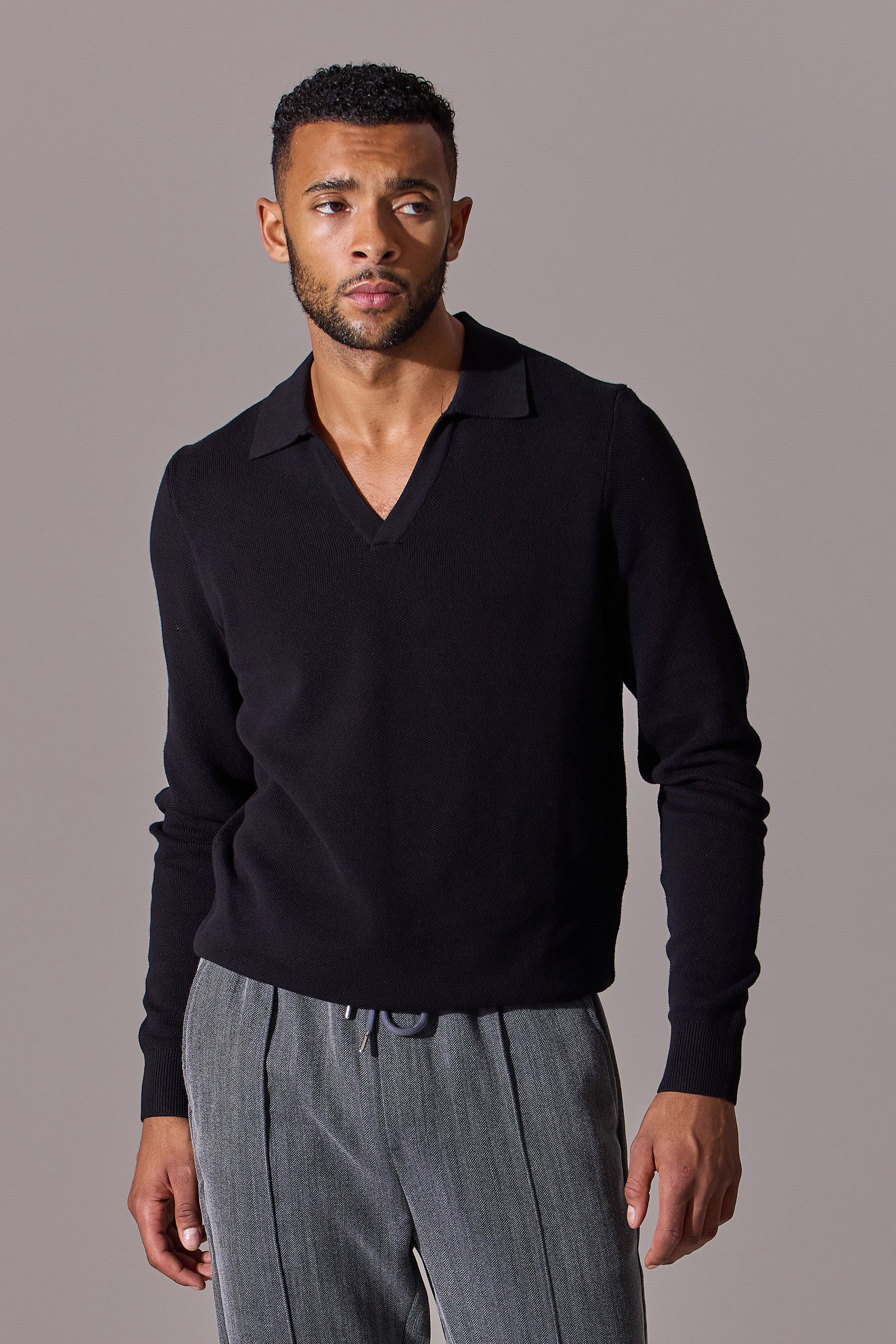 Alick Long Sleeve Polo Shirt - Black