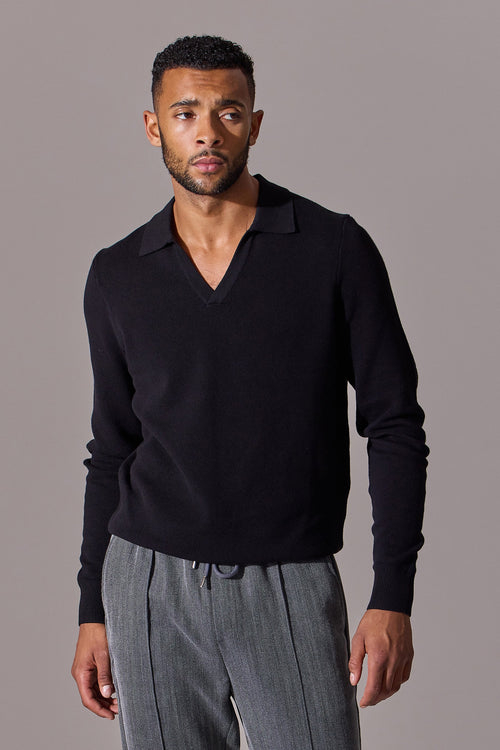 Alick Long Sleeve Polo Shirt - Black