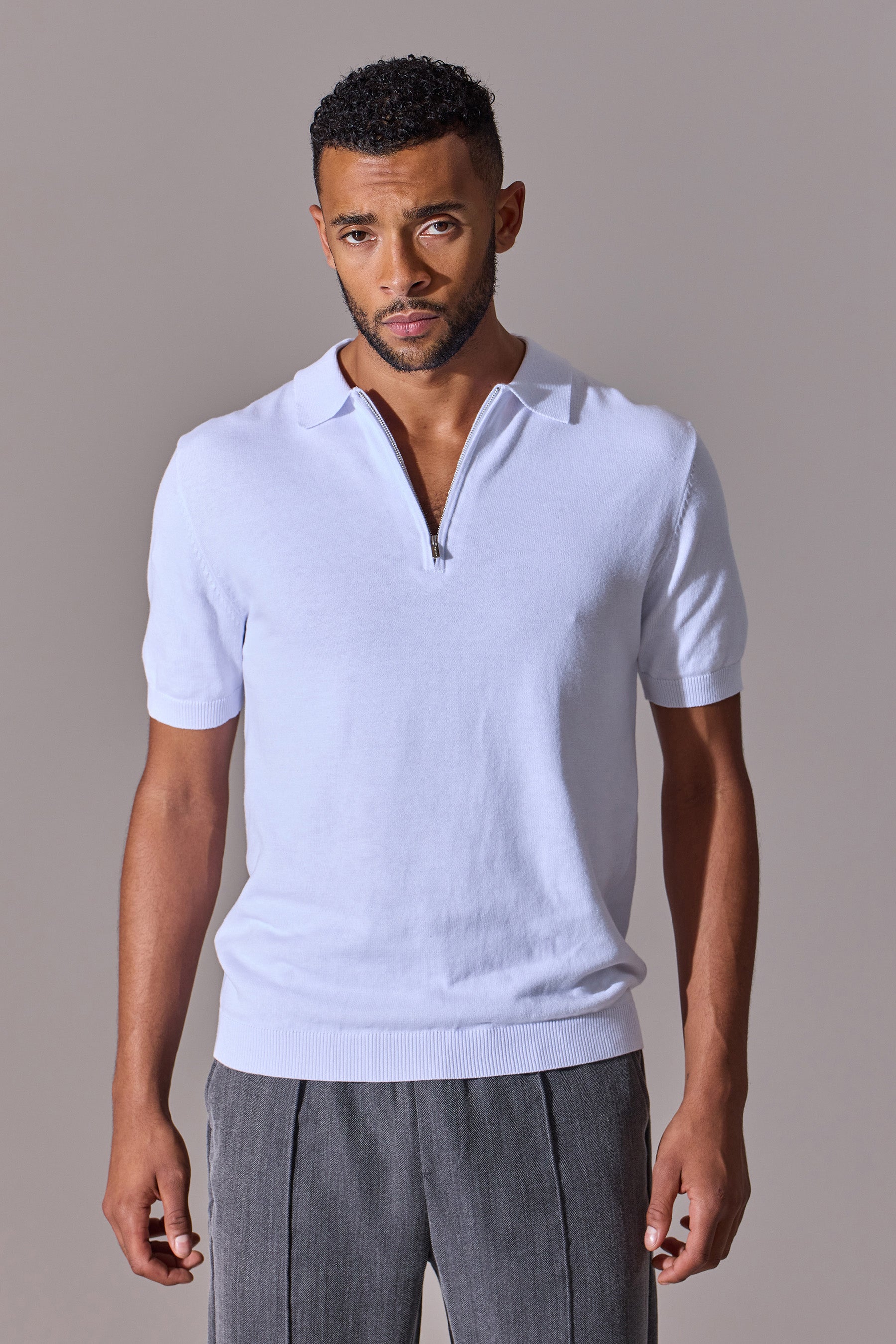 Euan Short Sleeve Quarter Zip Polo Shirt - White
