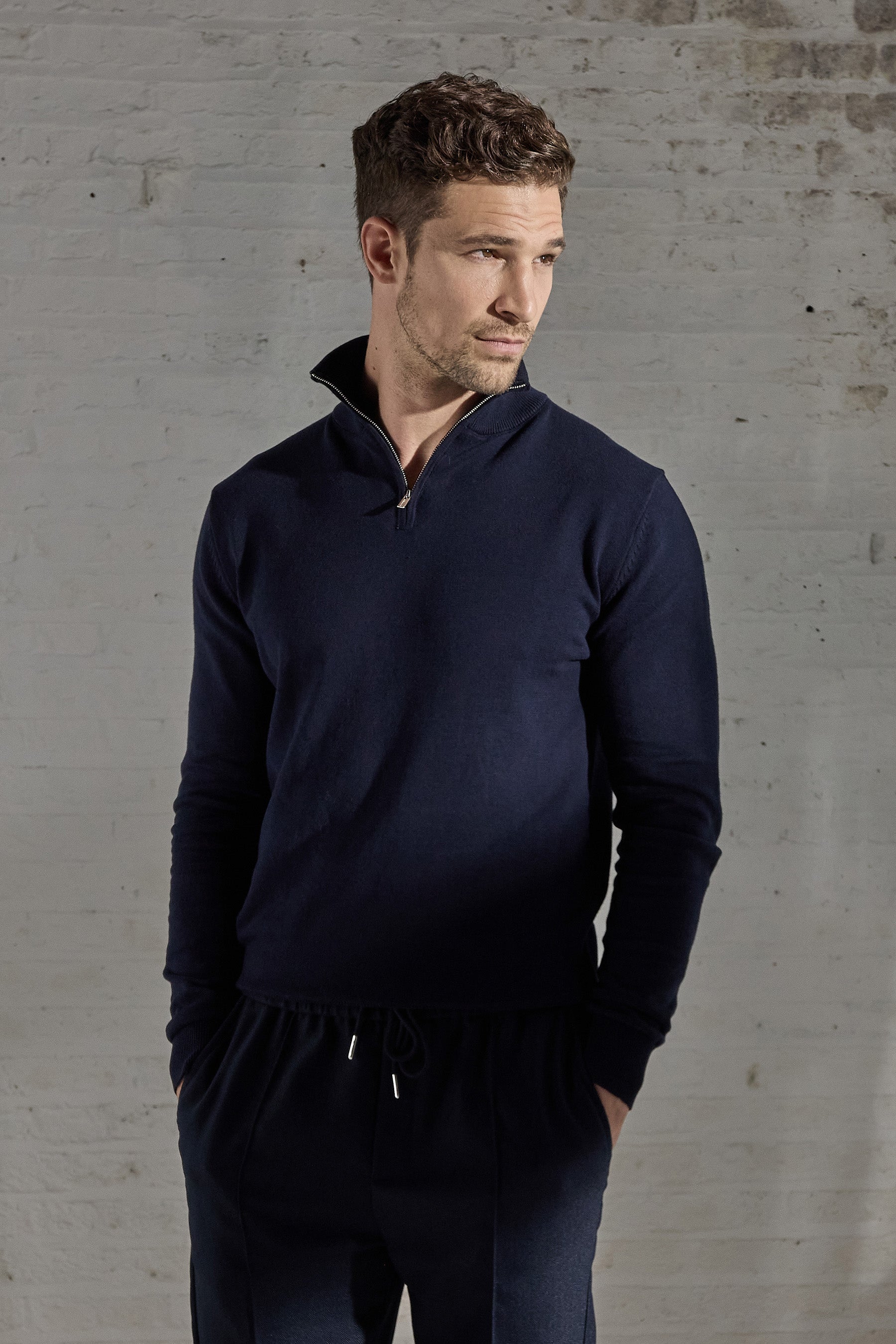 Ross Slim Fit Quarter Zip Jumper - Navy