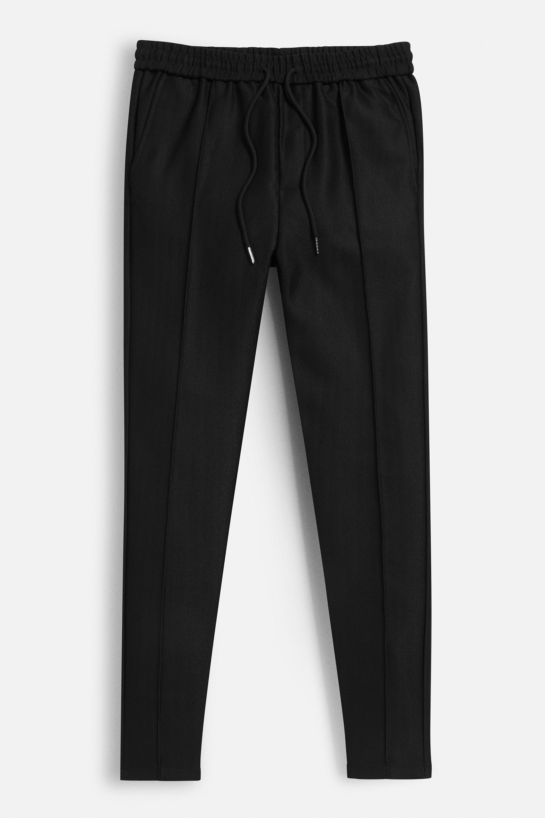 Irven Herringbone Slim Fit Smart Joggers - Black